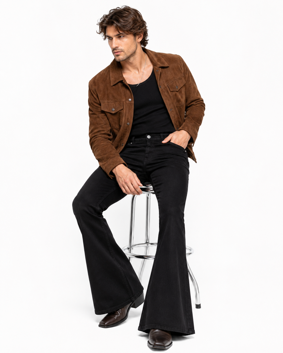Black WBestWind lace-up bell bottom jean